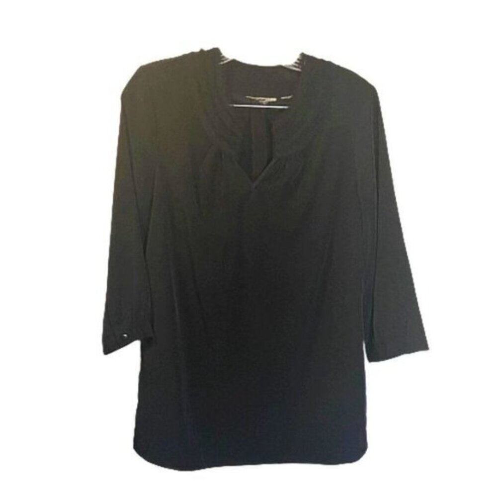 Women's Casual Split V-Neck Puff‎ Sleeve Silk Blouse